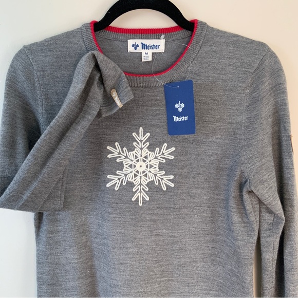 Meister Noel Snowflake Crew Neck Sweater Twig Gray NWT - Picture 5 of 16